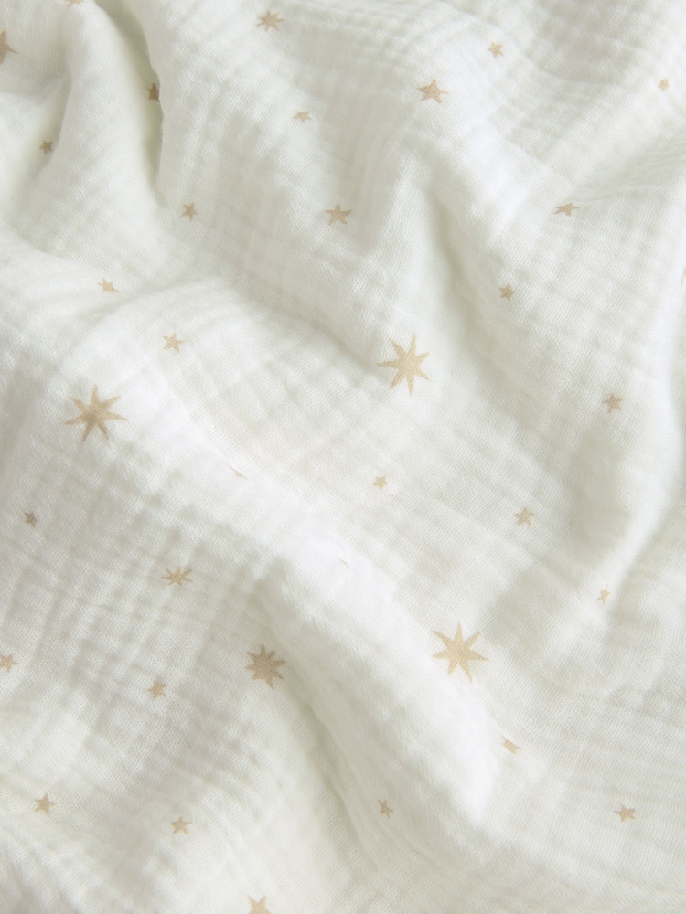 Neutral Delicate Star Muslin Baby Fleece Blanket - Image 4 of 4