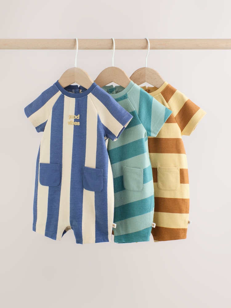 Striped Jersey Baby Rompers 3 Pack - Image 1 of 12 Striped Jersey Baby Rompers 3 Pack - Image 1 of 12