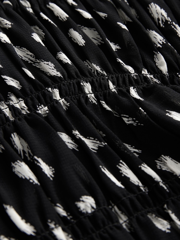 Nothing Ordinary Black/White Shirred Waist Tie Front Midi Dress - Image 9 of 9 Nothing Ordinary Black/White Shirred Waist Tie Front Midi Dress - Image 9 of 9
