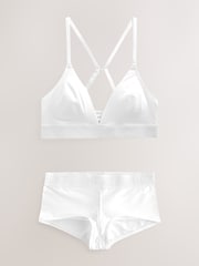 White Cotton Logo Triangle Bralette and Shorts Set - Image 9 of 11