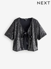Black Sequin Bow Front Blouse - Image 1 of 1