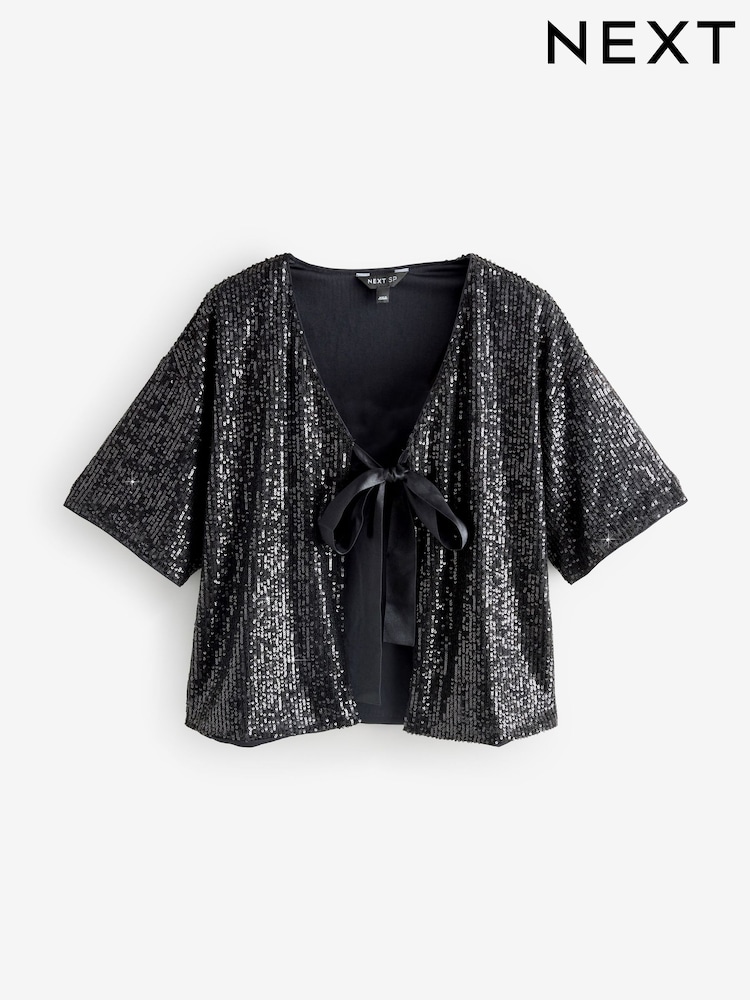 Black Sequin Bow Front Blouse - Image 1 of 1