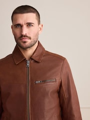 Brown Leather Zip Through Jacket - Image 1 of 15