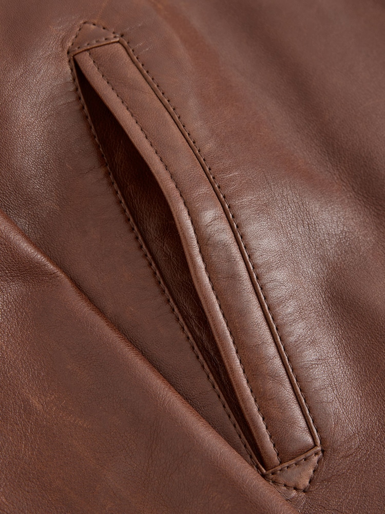 Brown Leather Zip Through Jacket - Image 15 of 15 Brown Leather Zip Through Jacket - Image 15 of 15