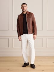Brown Leather Zip Through Jacket - Image 2 of 15