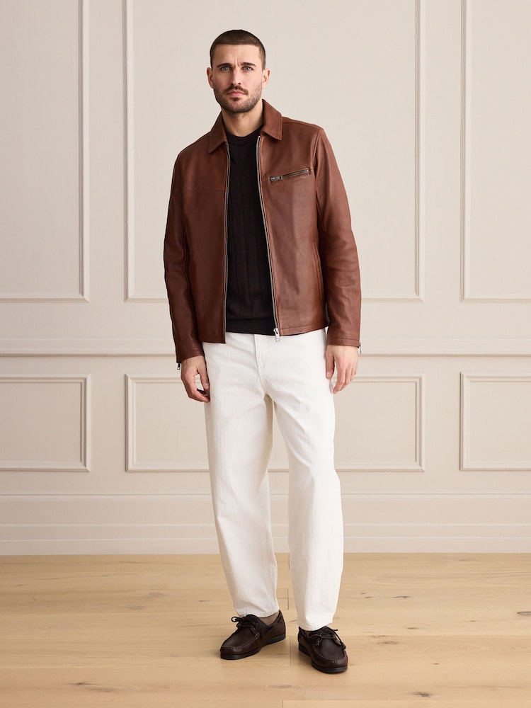 Brown Leather Zip Through Jacket - Image 2 of 15 Brown Leather Zip Through Jacket - Image 2 of 15