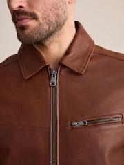 Brown Leather Zip Through Jacket - Image 5 of 15