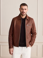 Brown Leather Zip Through Jacket - Image 9 of 15