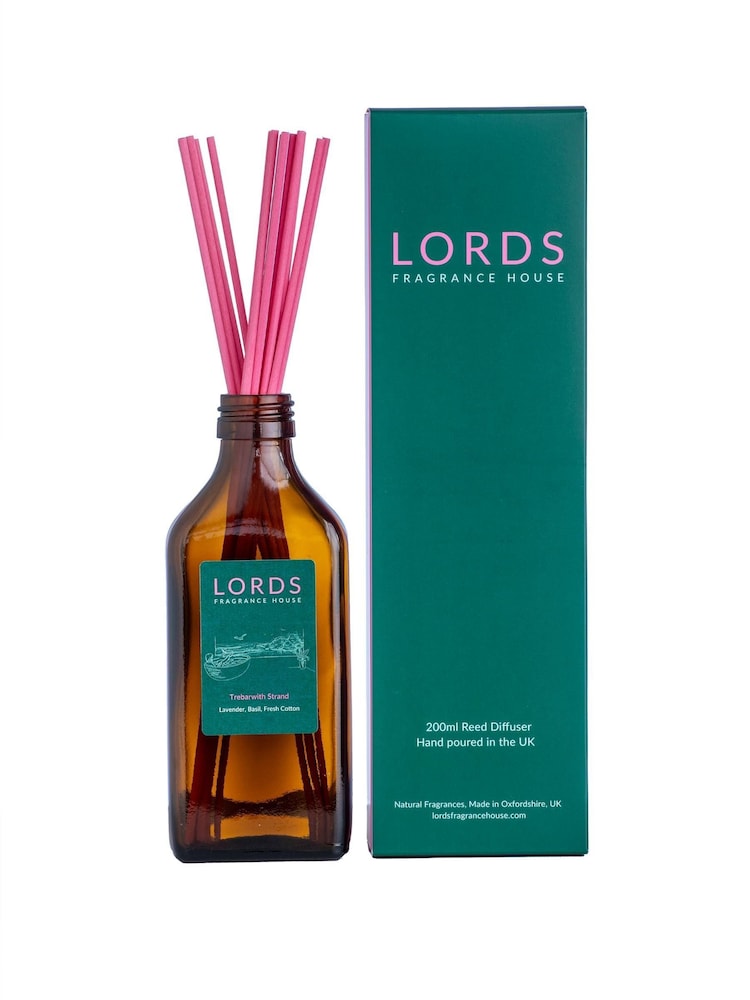 Lords Fragrance House Green Trebarwith Strand Amber Glass Pink Sticks Reed Diffuser 200ml - Image 1 of 5