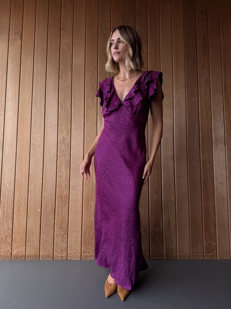 Never Fully Dressed Purple Viscose Jacquard Tilda Dress - Image 1 of 6 Never Fully Dressed Purple Viscose Jacquard Tilda Dress - Image 1 of 6