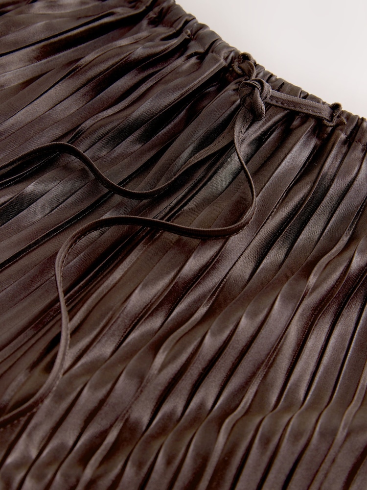Nothing Ordinary Chocolate Brown Plisse Wide Leg Trousers - Image 8 of 8