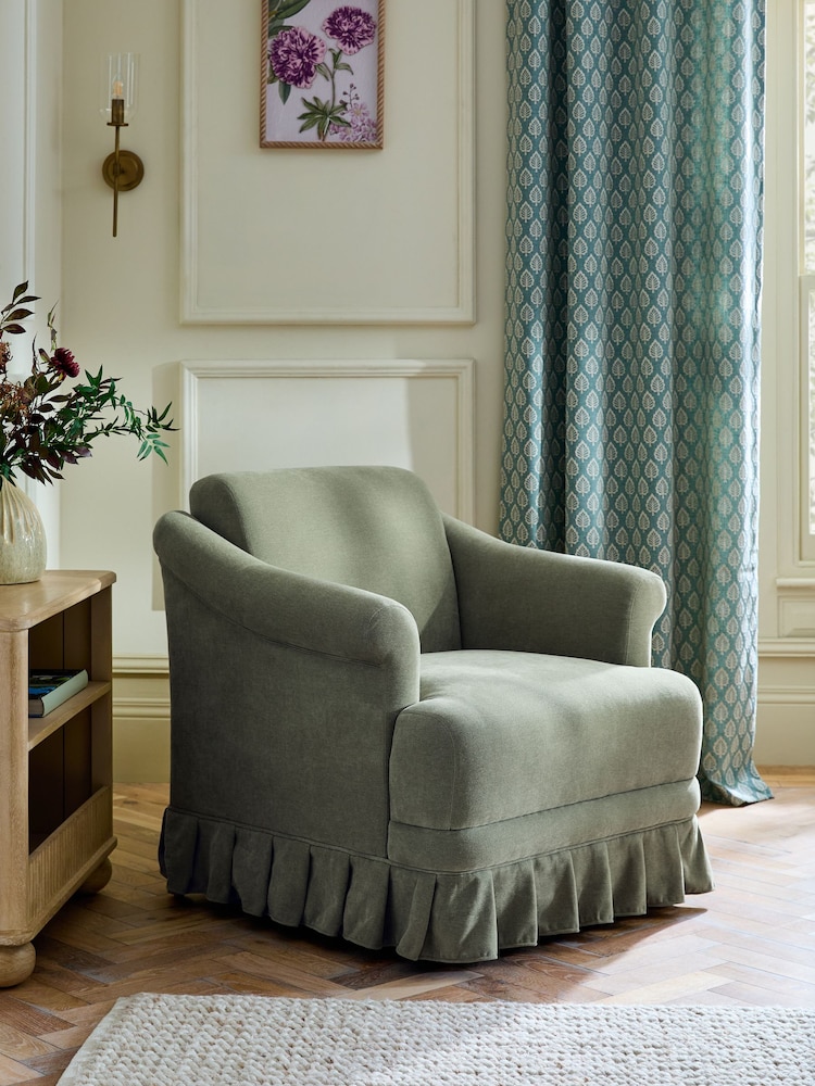 Soft Twill Sage Green with Frill Beatrice Armchair - Image 1 of 10