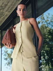 Lime Green Linen Rich High Neck Waistcoat - Image 1 of 5