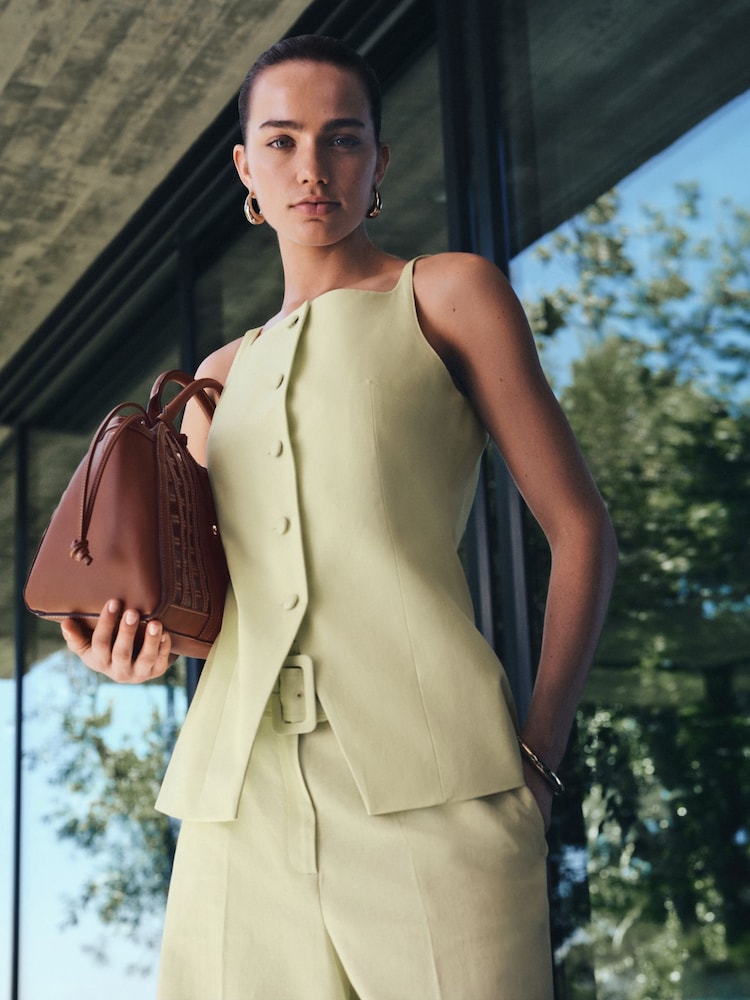 Lime Green Linen Rich High Neck Waistcoat - Image 1 of 5 Lime Green Linen Rich High Neck Waistcoat - Image 1 of 5