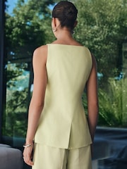 Lime Green Linen Rich High Neck Waistcoat - Image 4 of 5