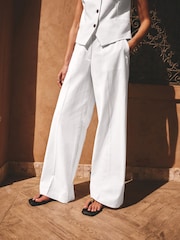 White Linen Rich Wide Leg Trousers - Image 2 of 8