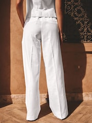 White Linen Rich Wide Leg Trousers - Image 3 of 8