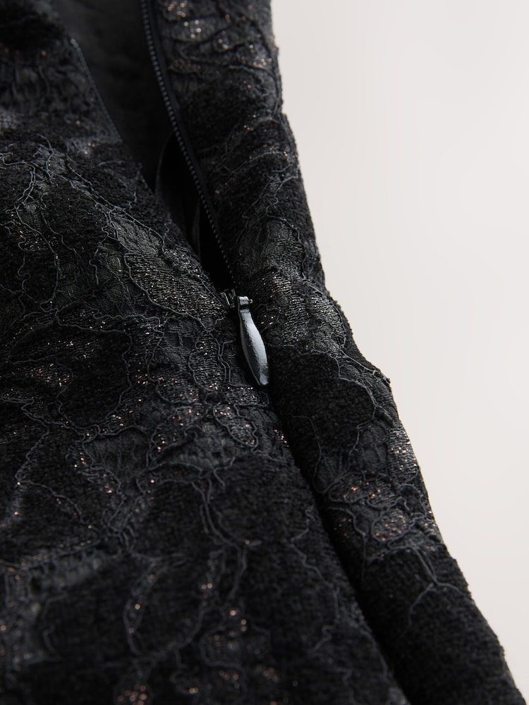 Nothing Ordinary Black Sparkle Lace Bow Mini Shift Dress - Image 11 of 11