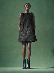 Nothing Ordinary Black Sparkle Lace Bow Mini Shift Dress - Image 2 of 11