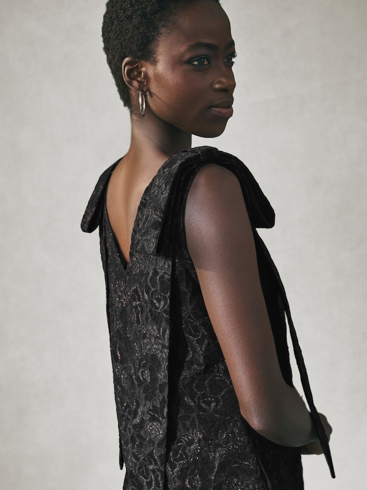 Nothing Ordinary Black Sparkle Lace Bow Mini Shift Dress - Image 6 of 6 Nothing Ordinary Black Sparkle Lace Bow Mini Shift Dress - Image 6 of 6