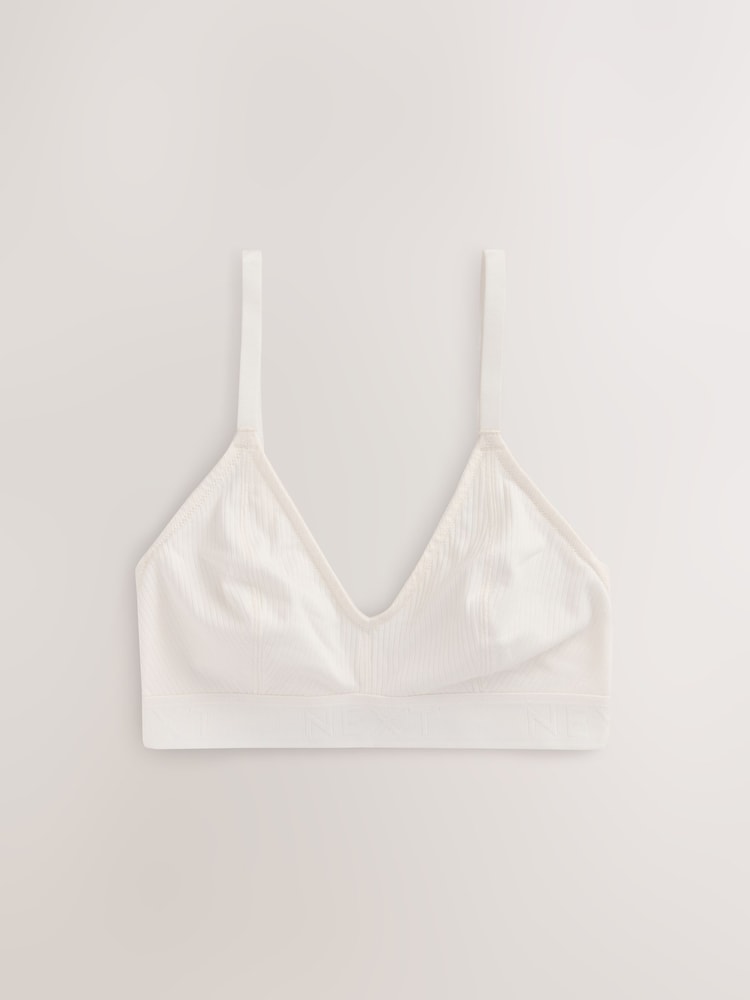 Blue/Grey/Cream DD+ Non Padded Non Wire Cotton Ribbed Logo Bralettes 3 Pack - Image 2 of 6