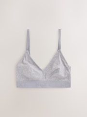 Blue/Grey/Cream DD+ Non Padded Non Wire Cotton Ribbed Logo Bralettes 3 Pack - Image 3 of 6