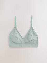 Blue/Grey/Cream DD+ Non Padded Non Wire Cotton Ribbed Logo Bralettes 3 Pack - Image 4 of 6