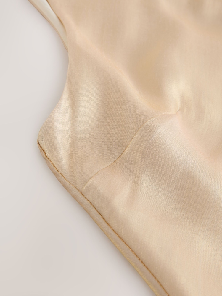 Nothing Ordinary Gold Sleeveless Metallic Satin Bias Midi Slip Dress - Image 9 of 9