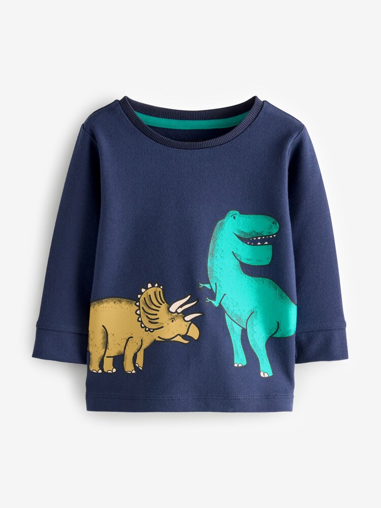 Navy Dinosaur Long Sleeve Graphic Print Top - Image 1 of 1 Navy Dinosaur Long Sleeve Graphic Print Top - Image 1 of 1