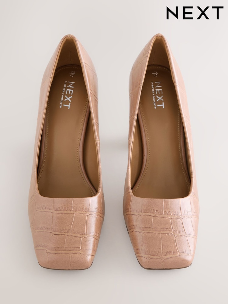 Camel Croc Effect Forever Comfort® Square Toe Court Block Heels - Image 7 of 7 Camel Croc Effect Forever Comfort® Square Toe Court Block Heels - Image 7 of 7
