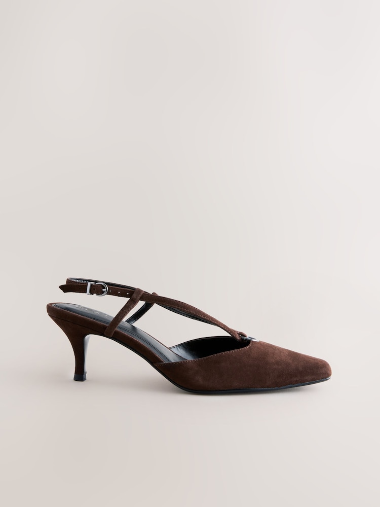 بني - Forever Comfort® Leather Hardware Slingback Heels - صورة 1 من 5 بني - Forever Comfort® Leather Hardware Slingback Heels - صورة 1 من 5