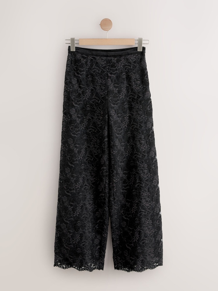 Nothing Ordinary Black Sparkle Lace Wide Leg Trousers - Image 1 of 3