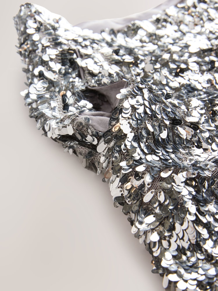 Nothing Ordinary Silver Sequin High Waist Wide Leg Trousers - Image 11 of 11 Nothing Ordinary Silver Sequin High Waist Wide Leg Trousers - Image 11 of 11
