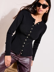 Friends Like These Black Cinched Waist Cardigan - Image 3 of 4