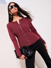 Friends Like These Burgundy Red Cinched Waist Cardigan - Image 1 of 5