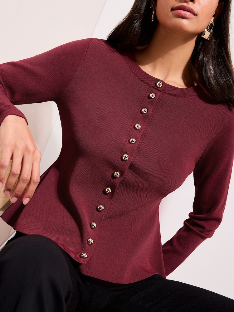 Friends Like These Burgundy Red Cinched Waist Cardigan - Image 2 of 5
