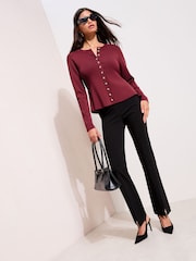 Friends Like These Burgundy Red Cinched Waist Cardigan - Image 3 of 5