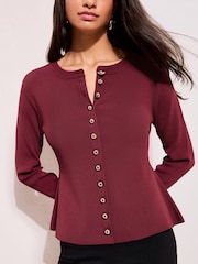 Friends Like These Burgundy Red Cinched Waist Cardigan - Image 4 of 5