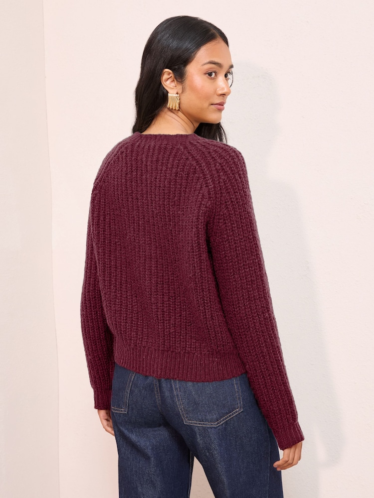 Aubergine Lila - Mga Kaibigang Tulad nitong Crew Neck Cardigan - Larawan 5 ng 5