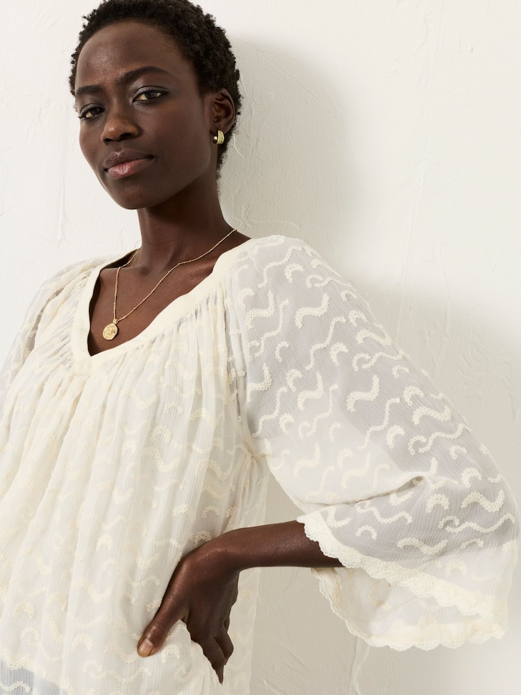 FatFace Millie Ivory Petite Embroidered Blouse - Image 2 of 7 FatFace Millie Ivory Petite Embroidered Blouse - Image 2 of 7