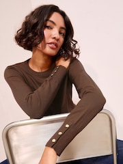 Friends Like These Mushroom Brown Long Sleeve Crew Neck Jumper - Image 1 of 4