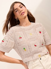 Friends Like These Fruit Embroidered Knitted Top - Image 1 of 4