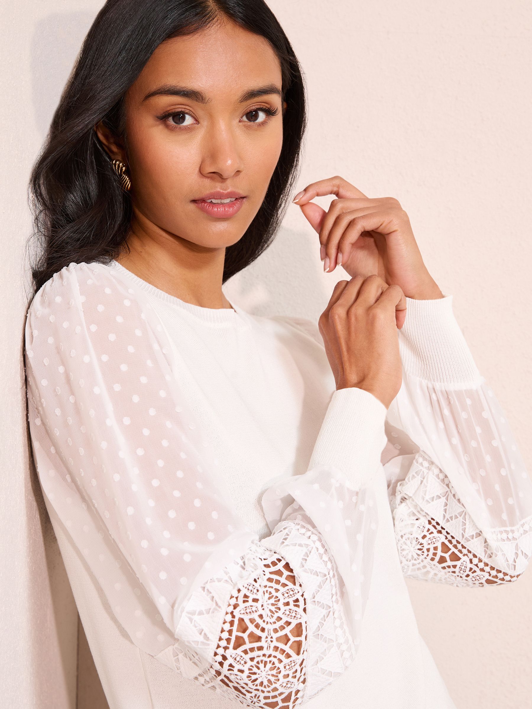Buy Friends Like These Ivory Woven Sleeve Knitted Top from the