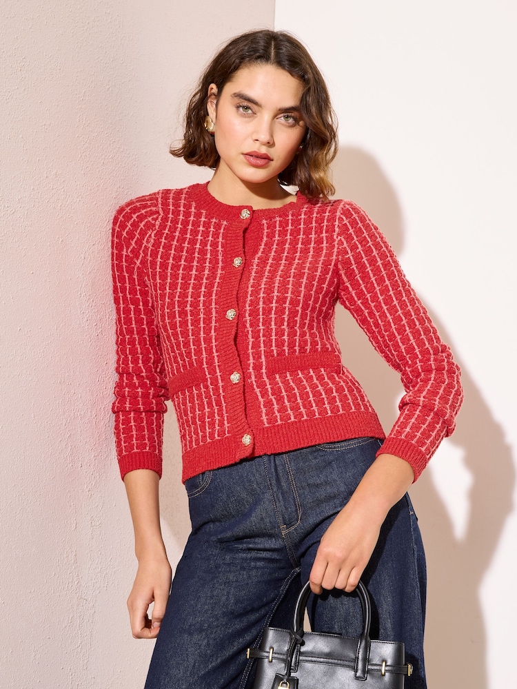 Friends Like These Red Boucle Cardigan - Image 1 of 4