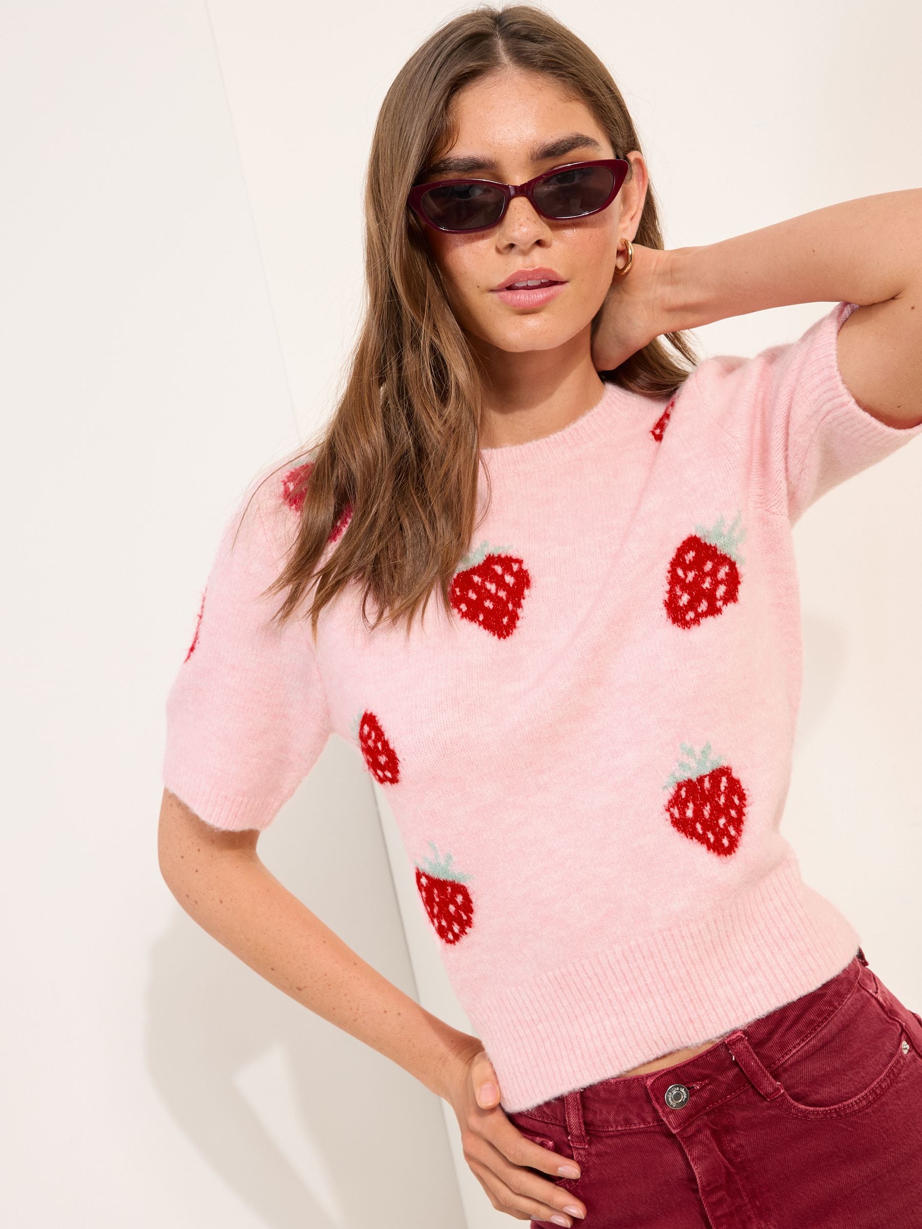 トップス Andmary Rosie flower knit tops pink ANDMARY】Rosie flower knit tops