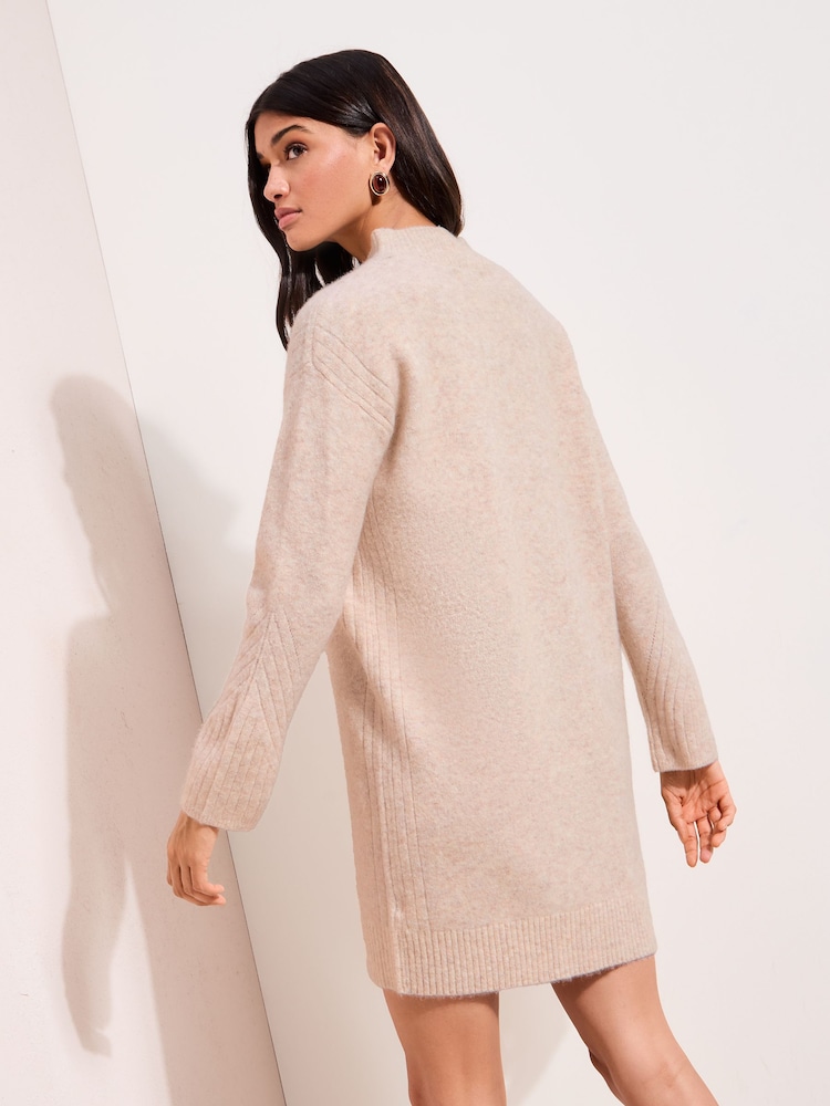 Friends Like These Neutral Cosy Crew Neck Knitted Mini Dress - Image 5 of 5