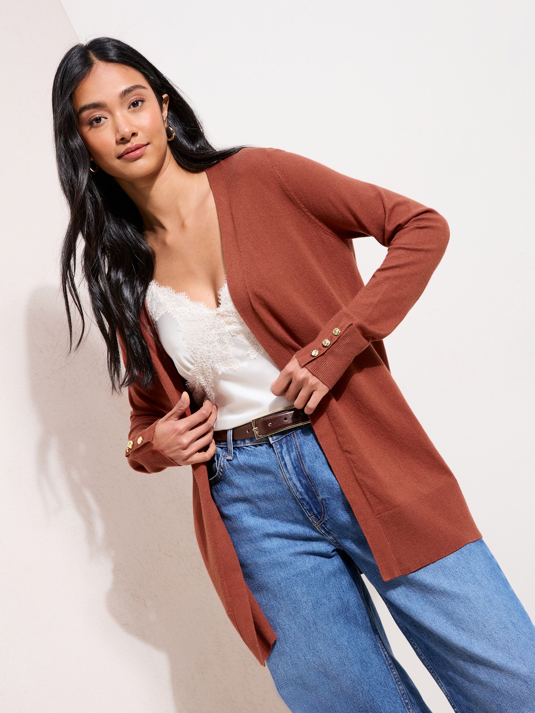 Friends Like These Rust Brown Longline Cardigan