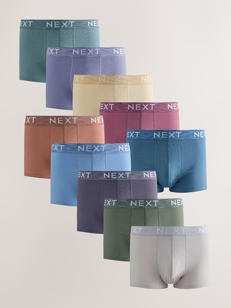 Blue/Purple/Red 10 pack Cotton Rich Blend Hipsters Boxers - Image 1 of 14 Blue/Purple/Red 10 pack Cotton Rich Blend Hipsters Boxers - Image 1 of 14