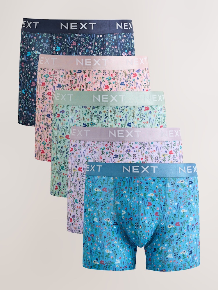 Blue/Green Floral Print 5 Pack Trunk Boxers - Image 1 of 10