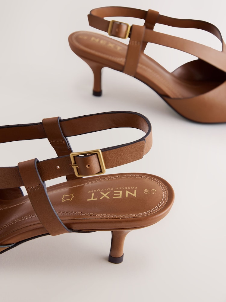 Tan Brown Forever Comfort® Leather Weave Point Toe Slingback Heels - Image 5 of 5 Tan Brown Forever Comfort® Leather Weave Point Toe Slingback Heels - Image 5 of 5